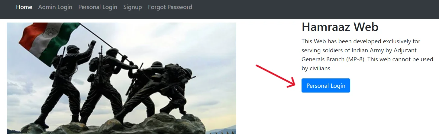 Hamraaz Personal Login Screen